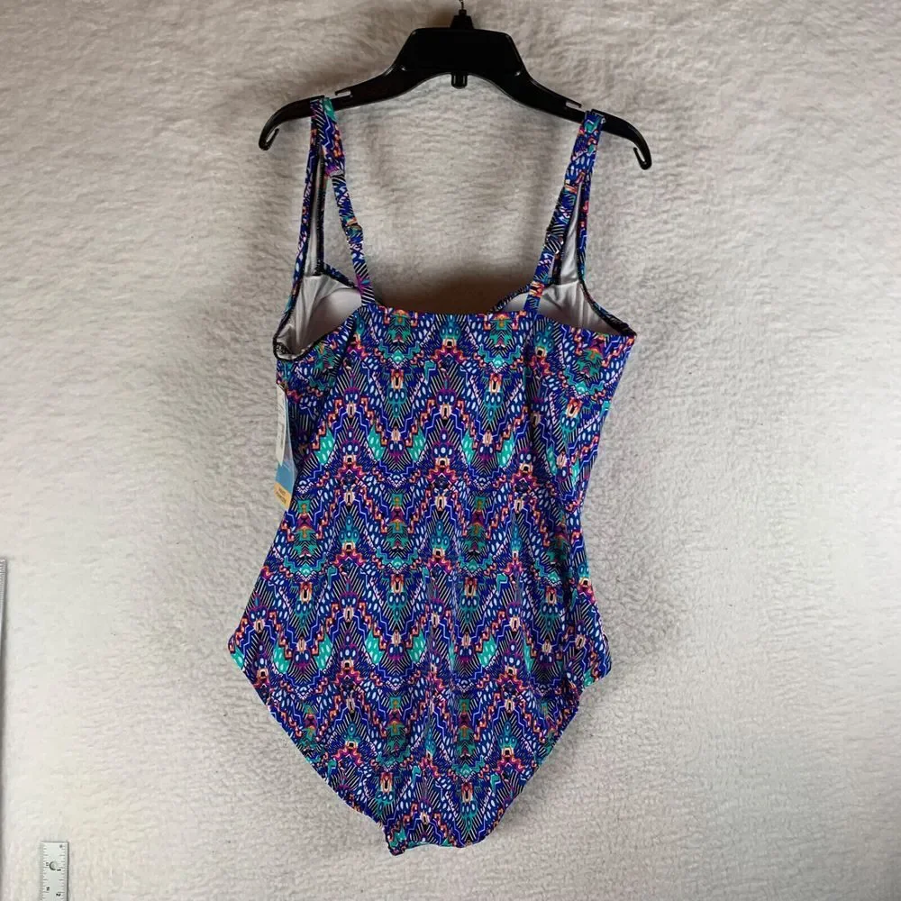 Swim Solutions Women's Tummy-Control Shirred One-Piece Swimsuit Size 14 NWT 9839 - Picture 3 of 5
